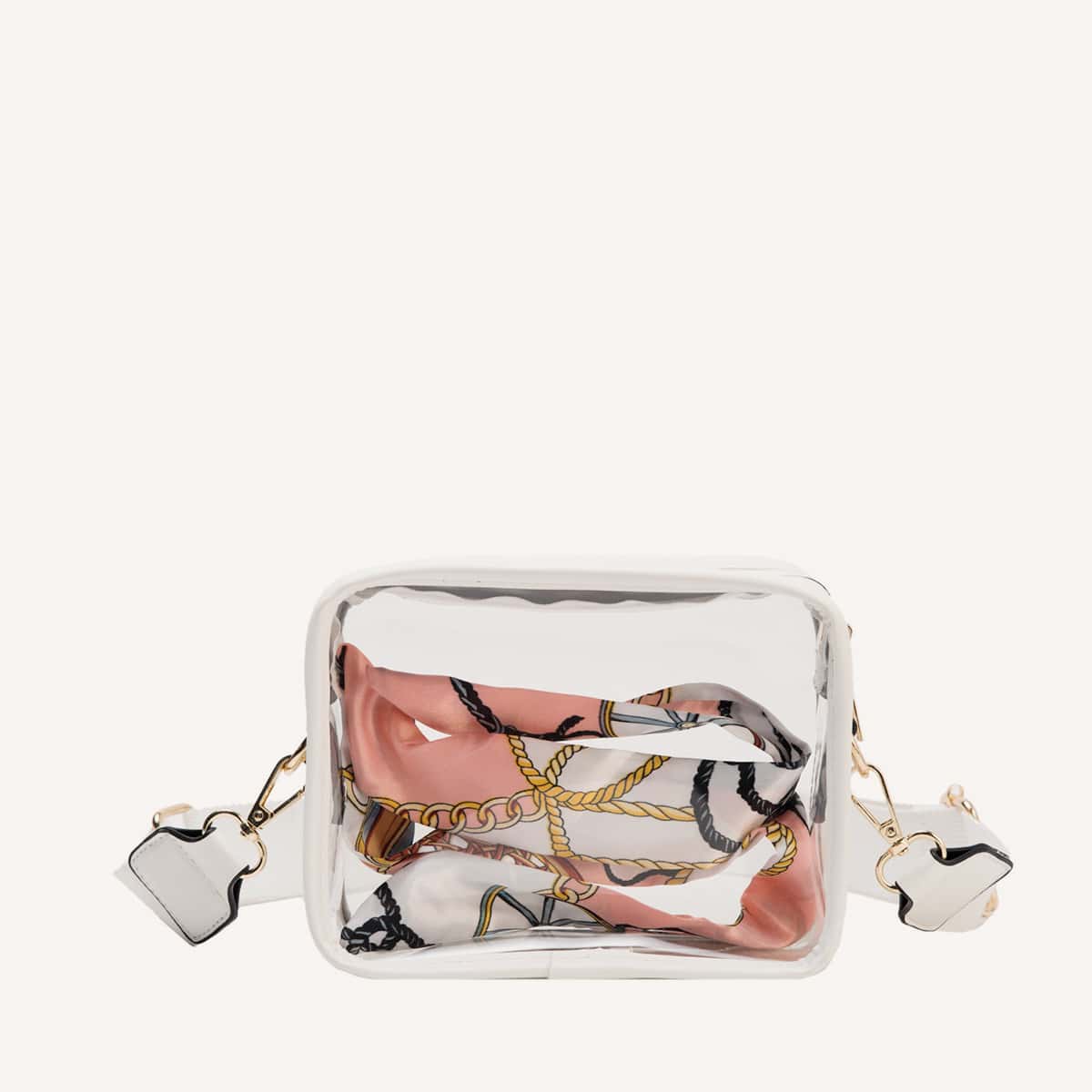 

Twilly Scarf Decor Clear Crossbody Bag, White