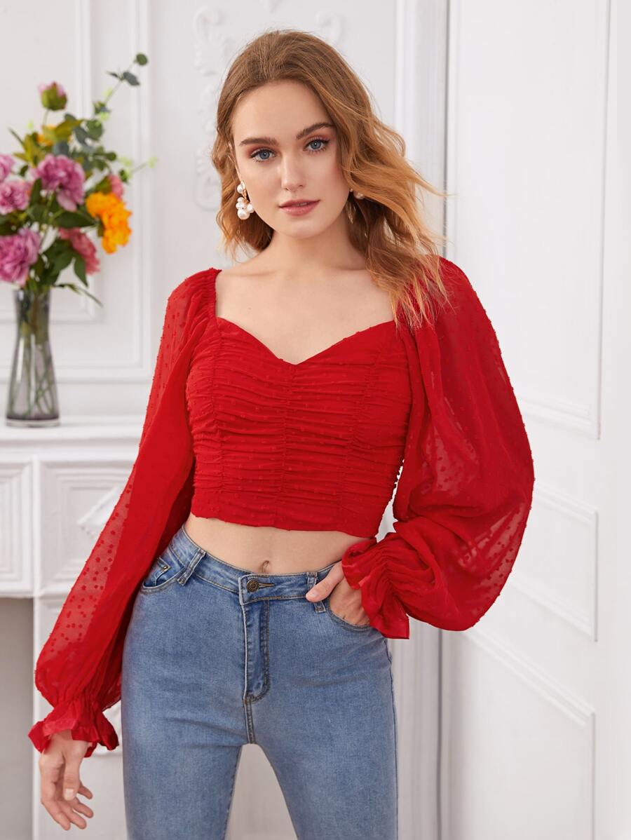 SHEIN Vermelho Tubo Simples elegante Blusa - Vermelho - Visão 1