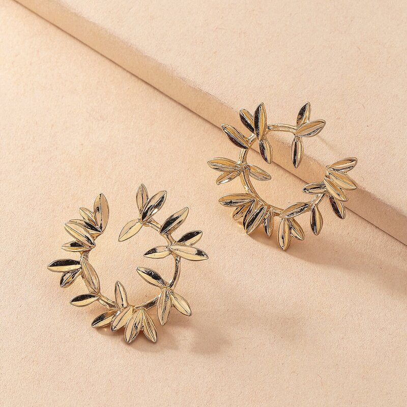 

Leaf Hoop Earrings, Gold