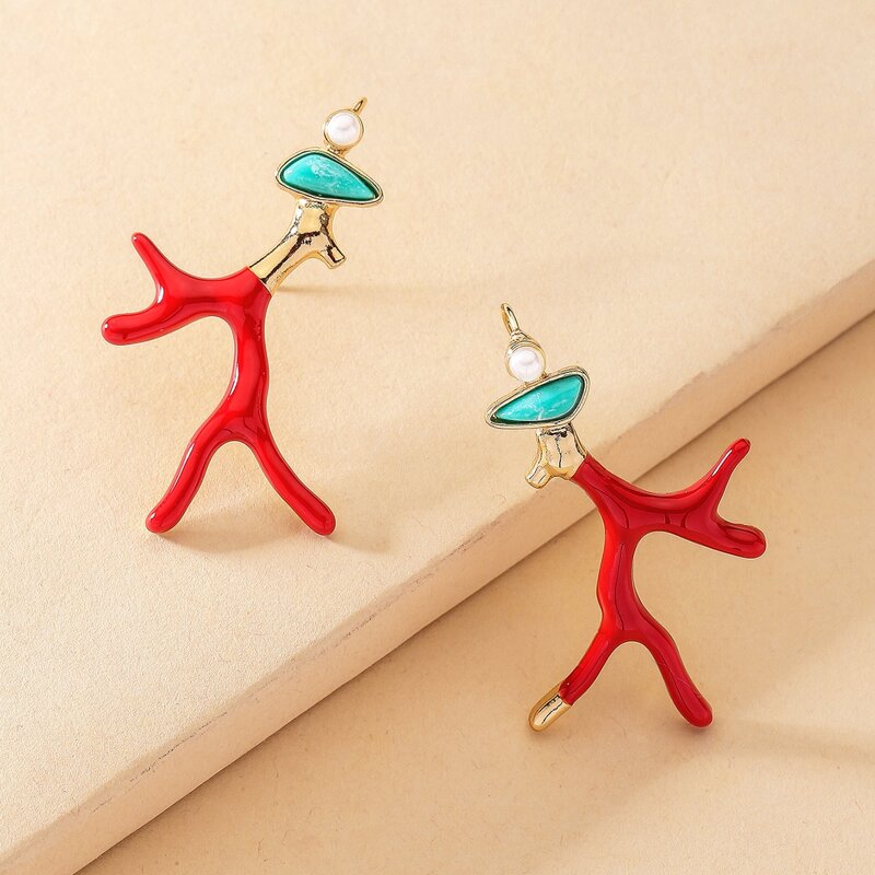

Structured Drop Earrings, Red