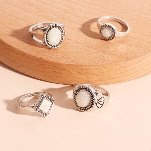 

Геометрическое кольцо 4шт, Серебряные