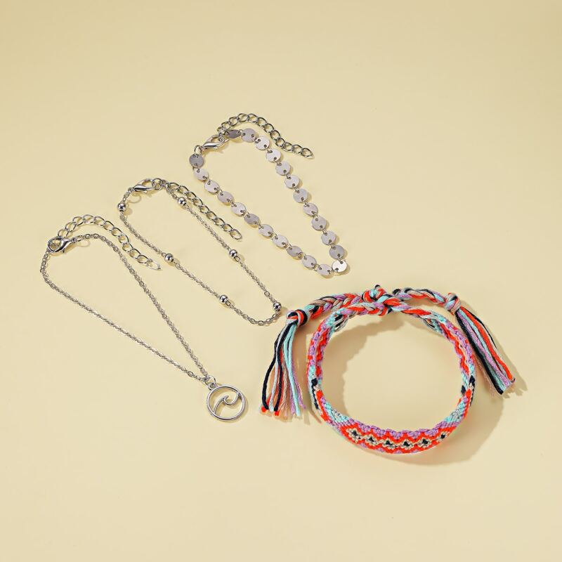 

4pcs Disc Wave Anklet, Multicolor