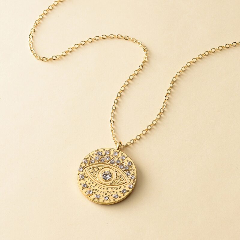 

Rhinestone Engraved Necklace, Gold