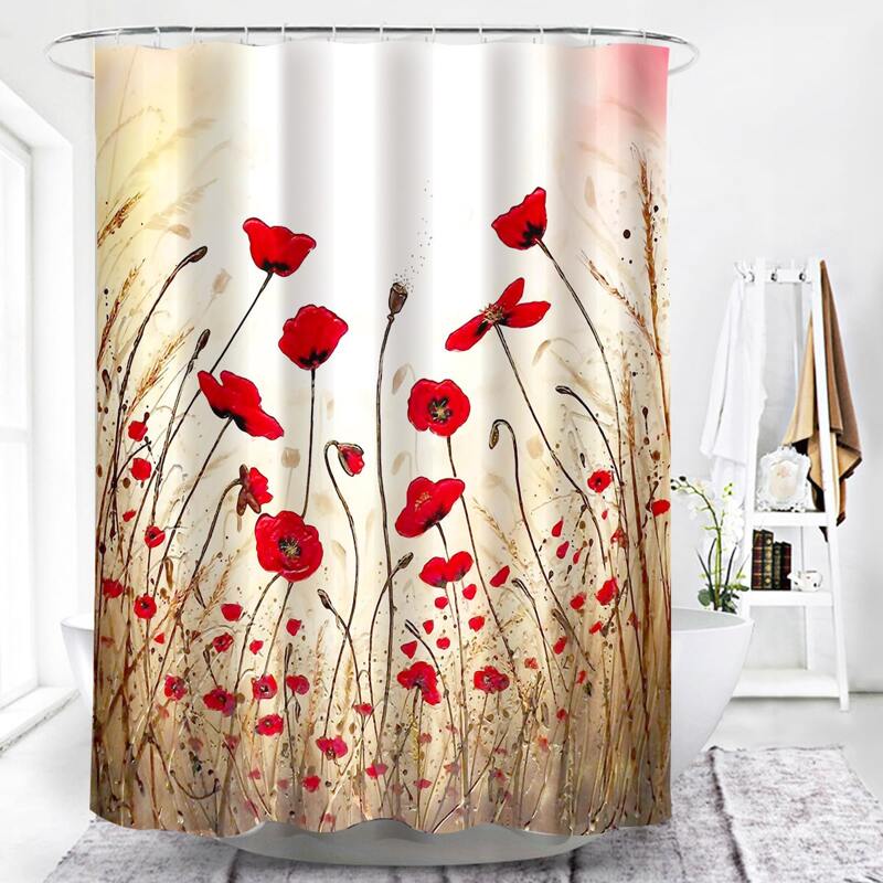 

Flower Print Shower Curtain With 12hooks, Multicolor