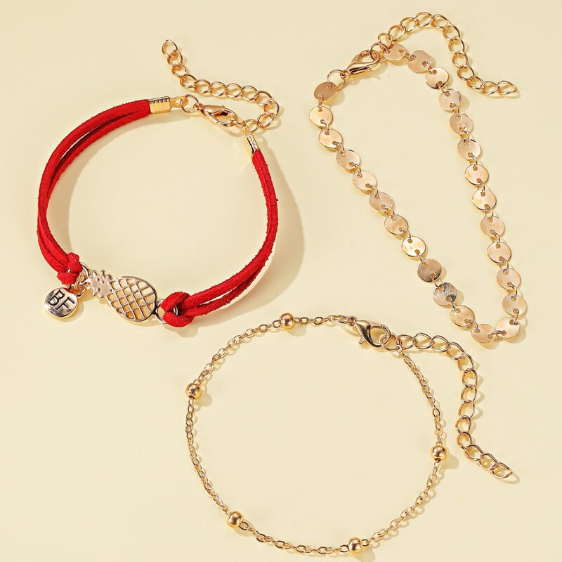 

3pcs Fruit Charm Anklet, Multicolor