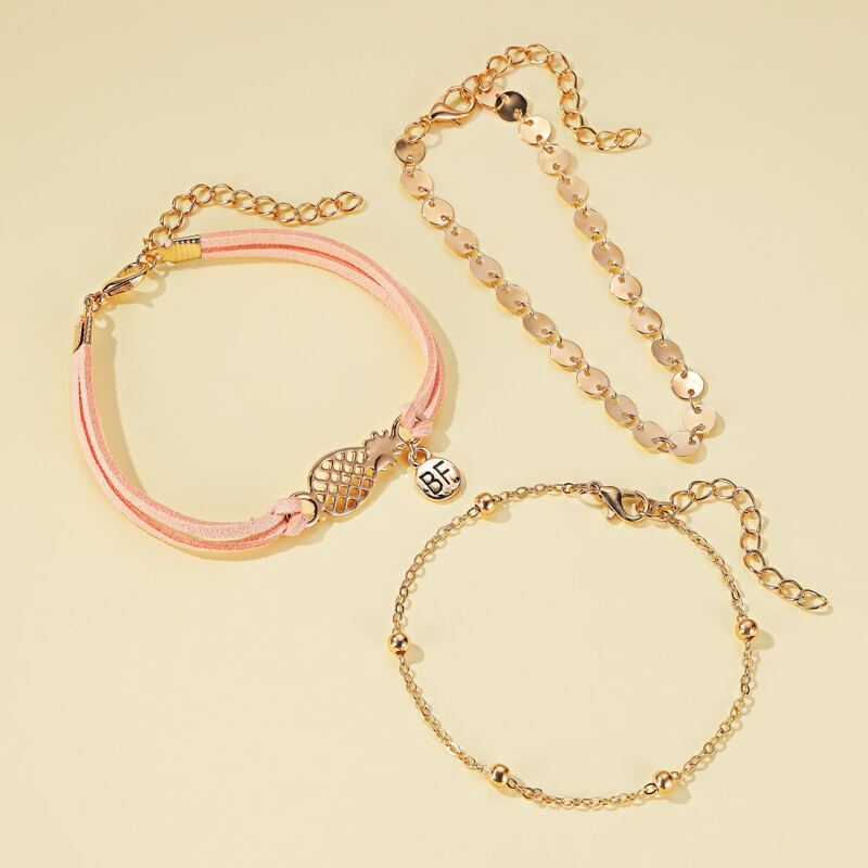 

3pcs Fruit Charm Anklet, Multicolor