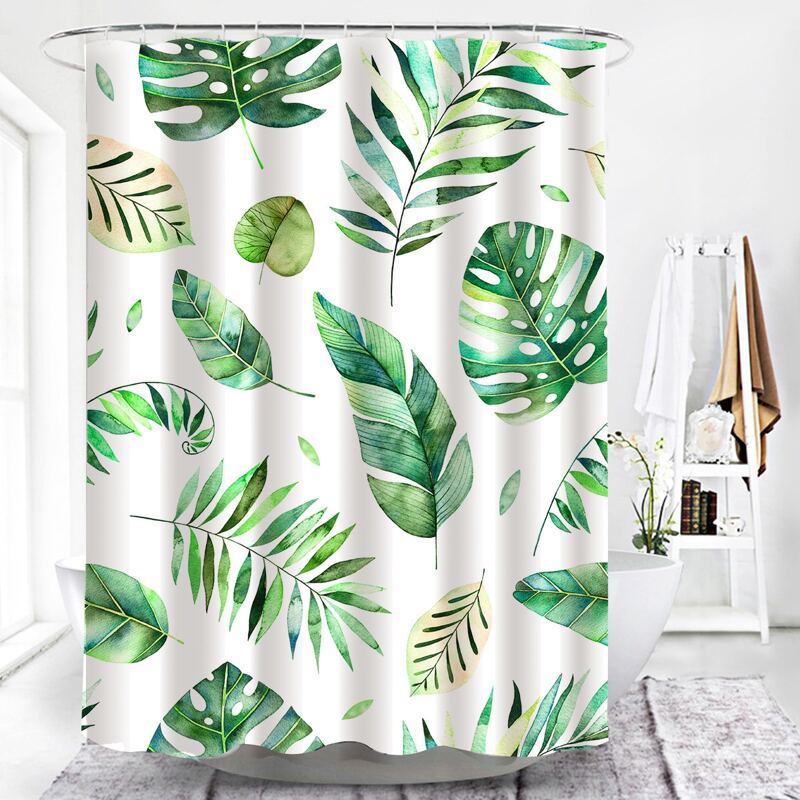

Leaf Print Shower Curtain With 12hooks, Multicolor