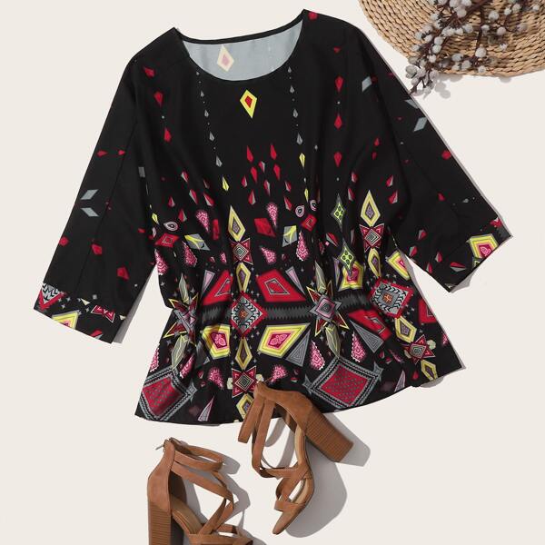 

Plus Geo Print Blouse, Black