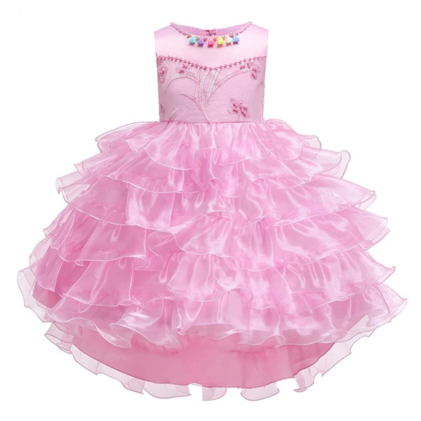 

Toddler Girls Beaded Tie Back Layered Hem Bodice Gown Dress, Pink