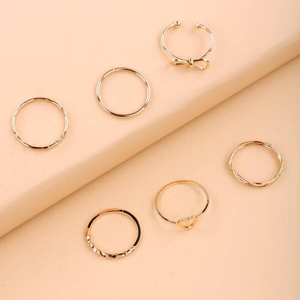 

6pcs Bow Decor Ring, Gold