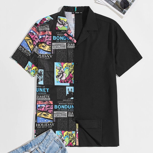 

Men Pop Art Print Shirt, Black