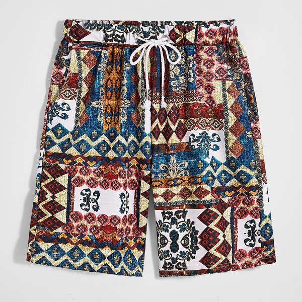 

Men Tribal Print Drawstring Waist Shorts, Multicolor