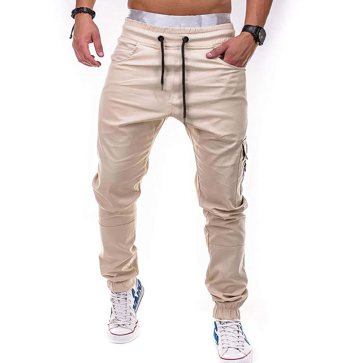 

Guys Drawstring Waist Pocket Detail Cargo Pants, Khaki