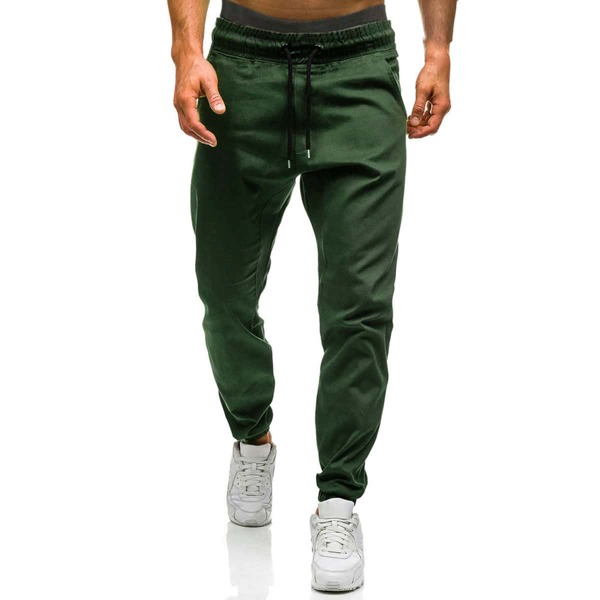 

Men Solid Drawstring Waist Pants, Army green