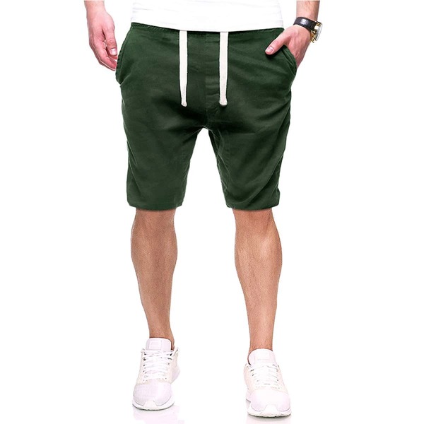 

Men Solid Side Pocket Shorts, Army green