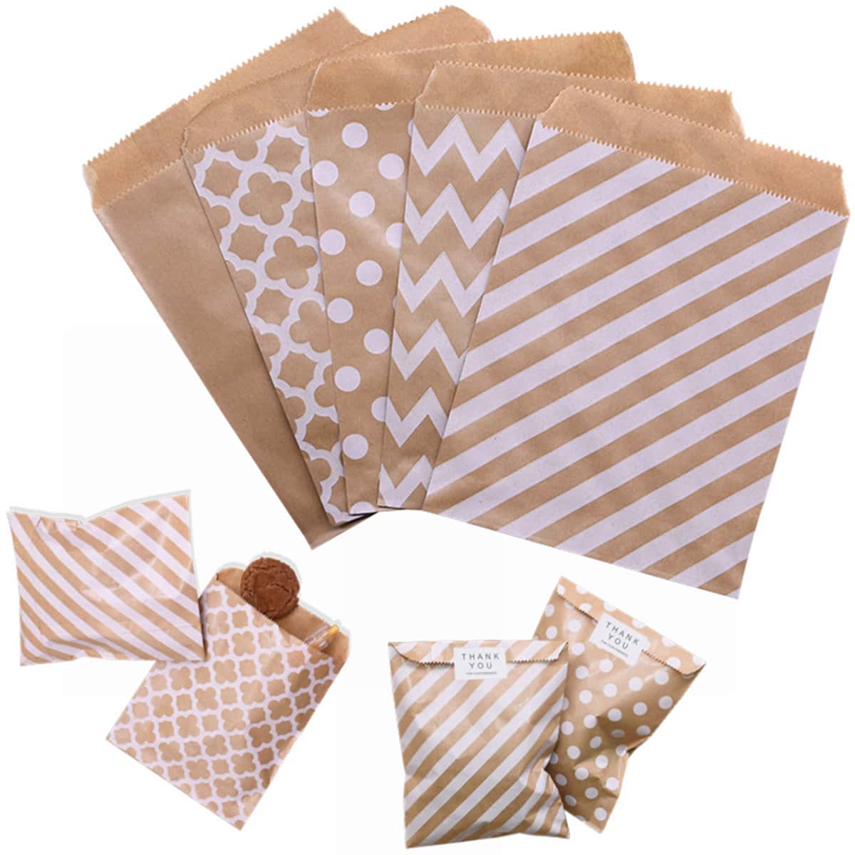 

25pcs Geometric Print Baking Packaging Bag, Khaki