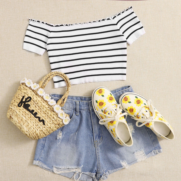 

Короткая футболка в полоску, Чёрнобелые