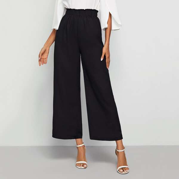 

Paperbag Waist Wide Leg Pants, Black