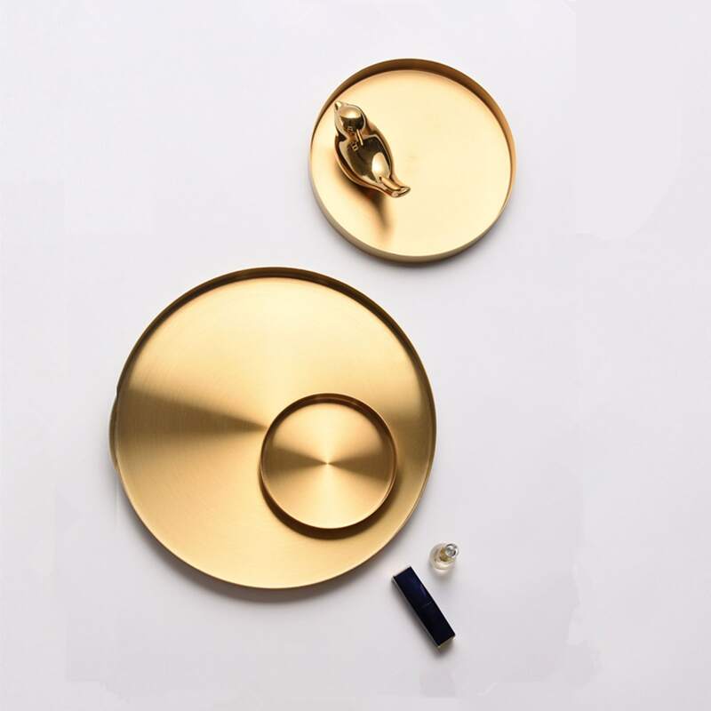 

1pc Round Jewelry Display Tray, Gold