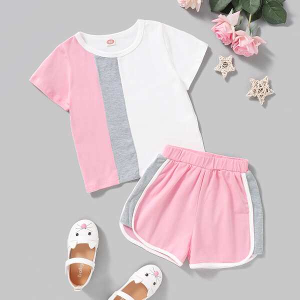 

Baby Girl Color-block Tee & Track Shorts, Multicolor