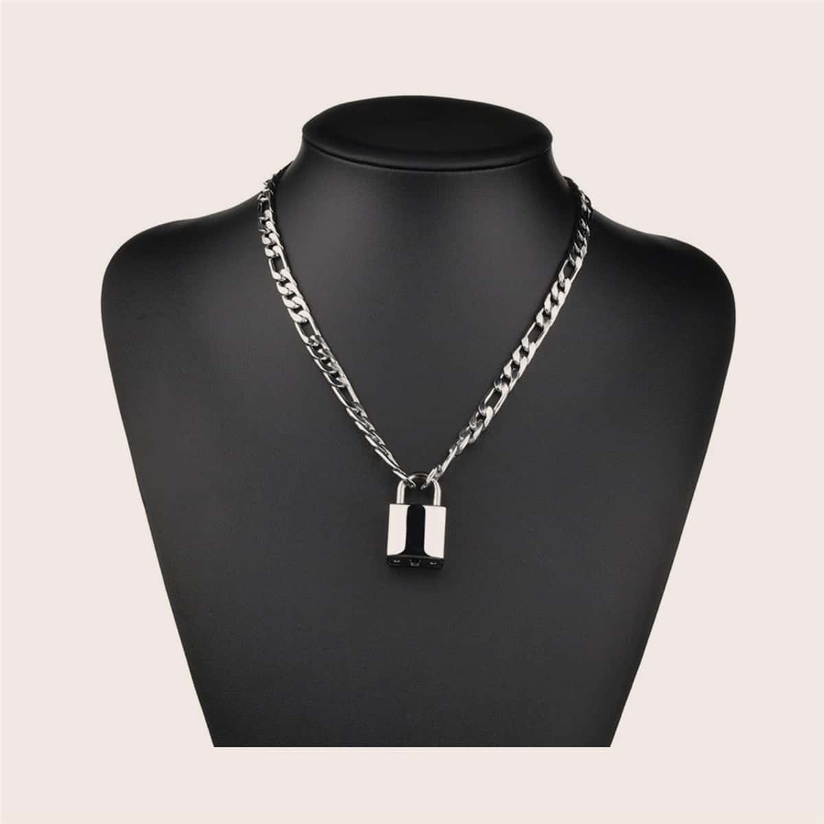 

Guys Lock Charm Necklace, Silver