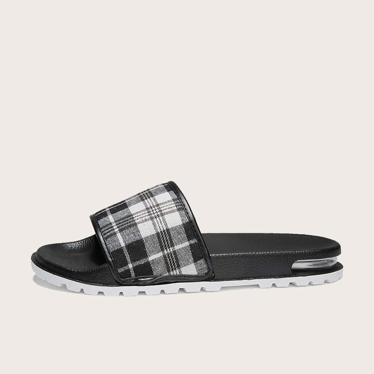

Guys Open Toe Plaid Sliders, Grey