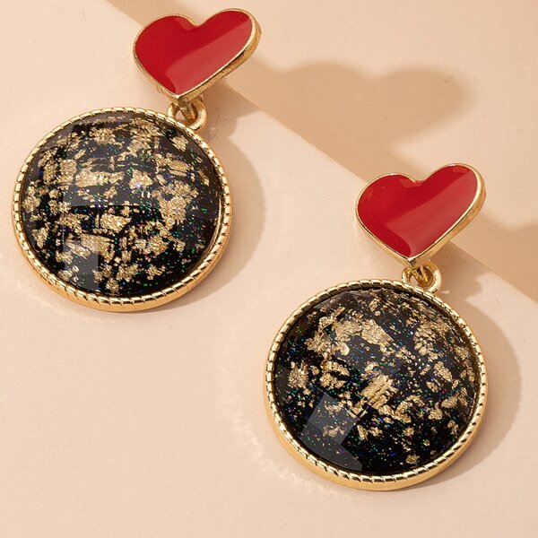 

Heart Decor Drop Earrings, Black
