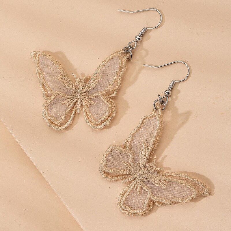 

Butterfly Charm Drop Earrings, Beige