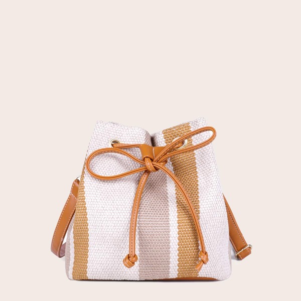 

Colorblock Drawstring Decor Crossbody Bag, Beige