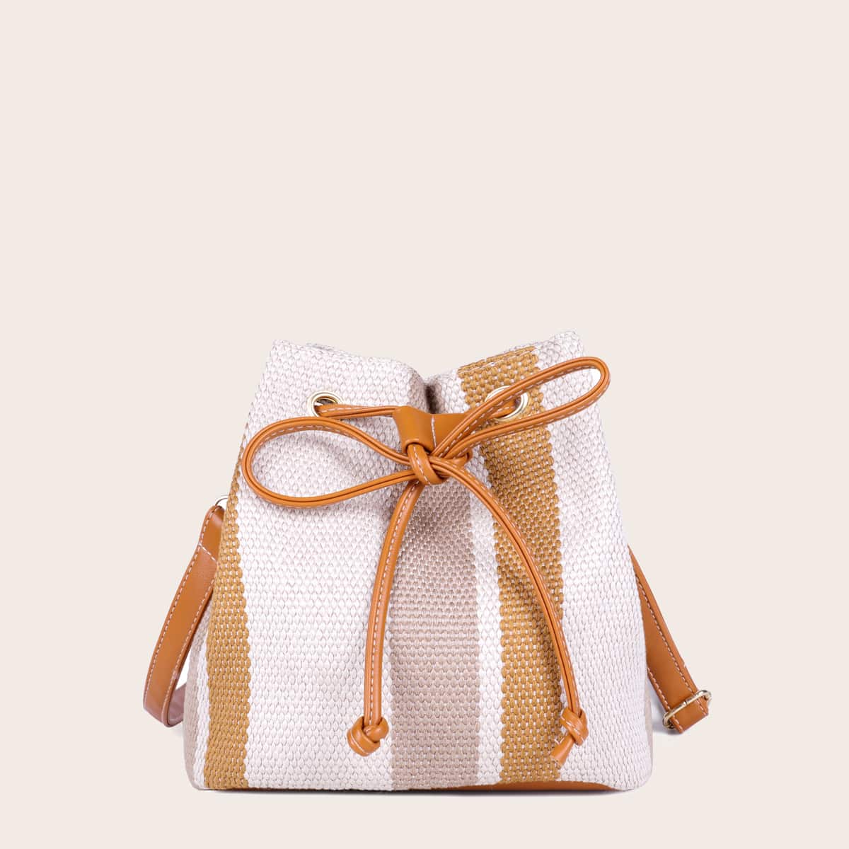 

Colorblock Drawstring Decor Crossbody Bag, Beige