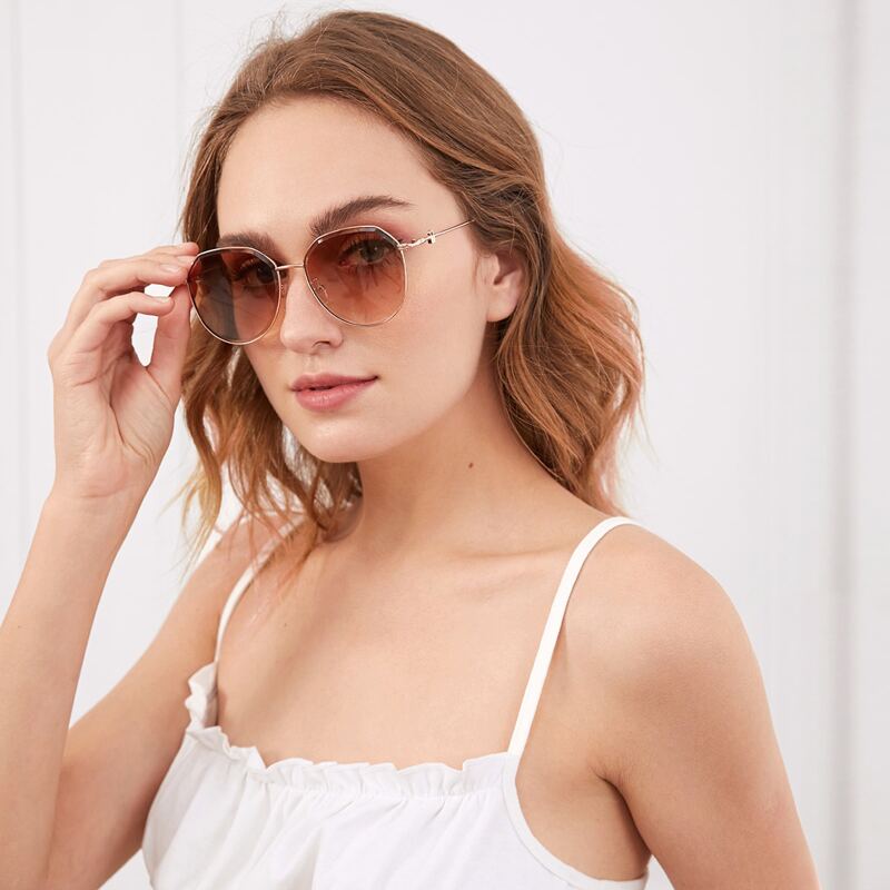 

Polygon Metal Frame Sunglasses, Brown