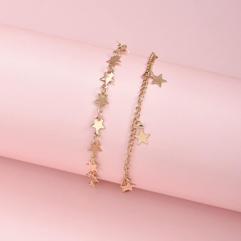 

2pcs Star Decor Anklet, Gold