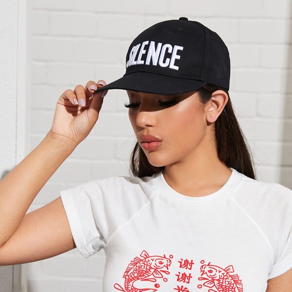 

Letter Embroidery Baseball Cap, Black