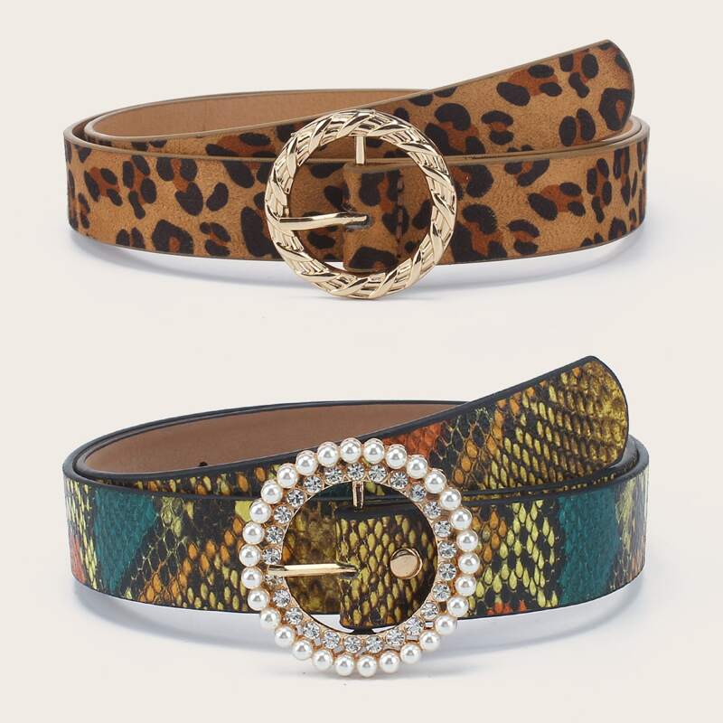 

2pcs Leopard Print Belt, Multicolor