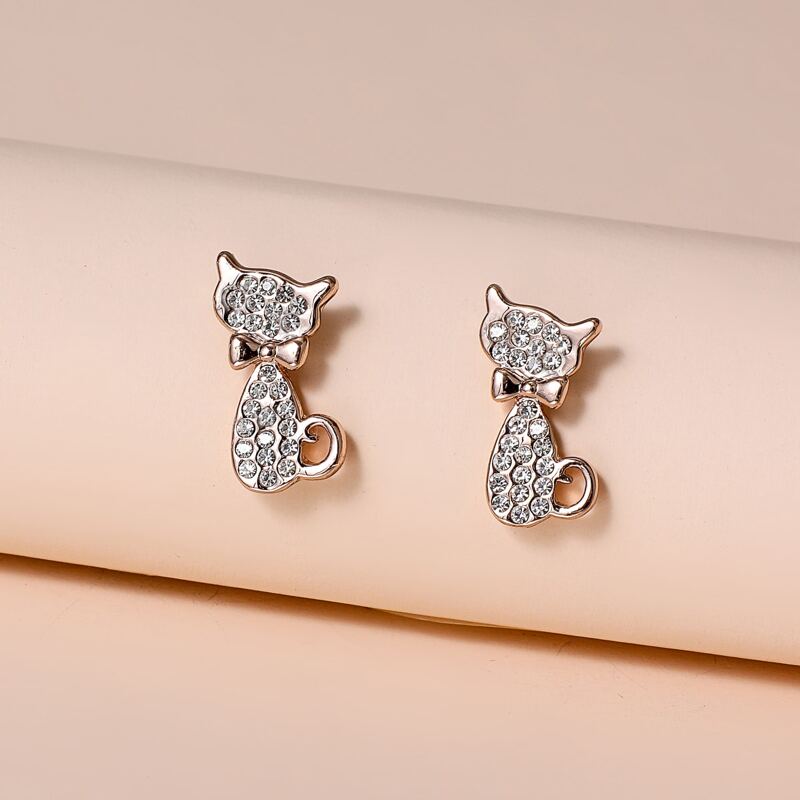 

Rhinestone Cat Earrings, Gold