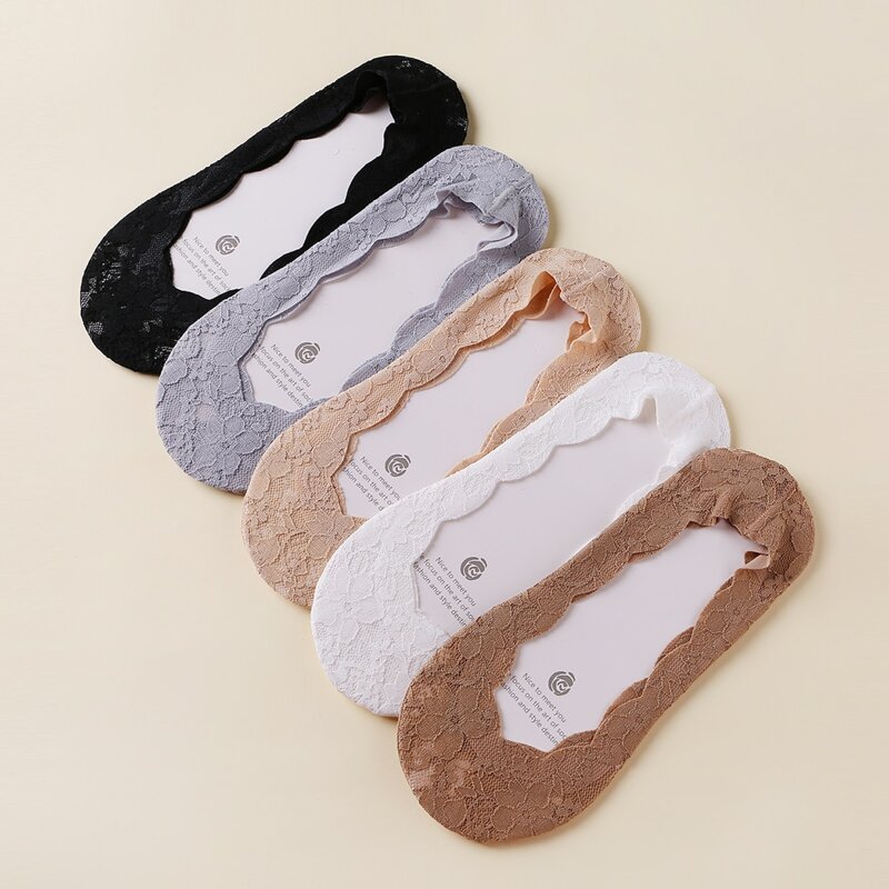 

5pairs Flower Pattern Lace Socks, Multicolor