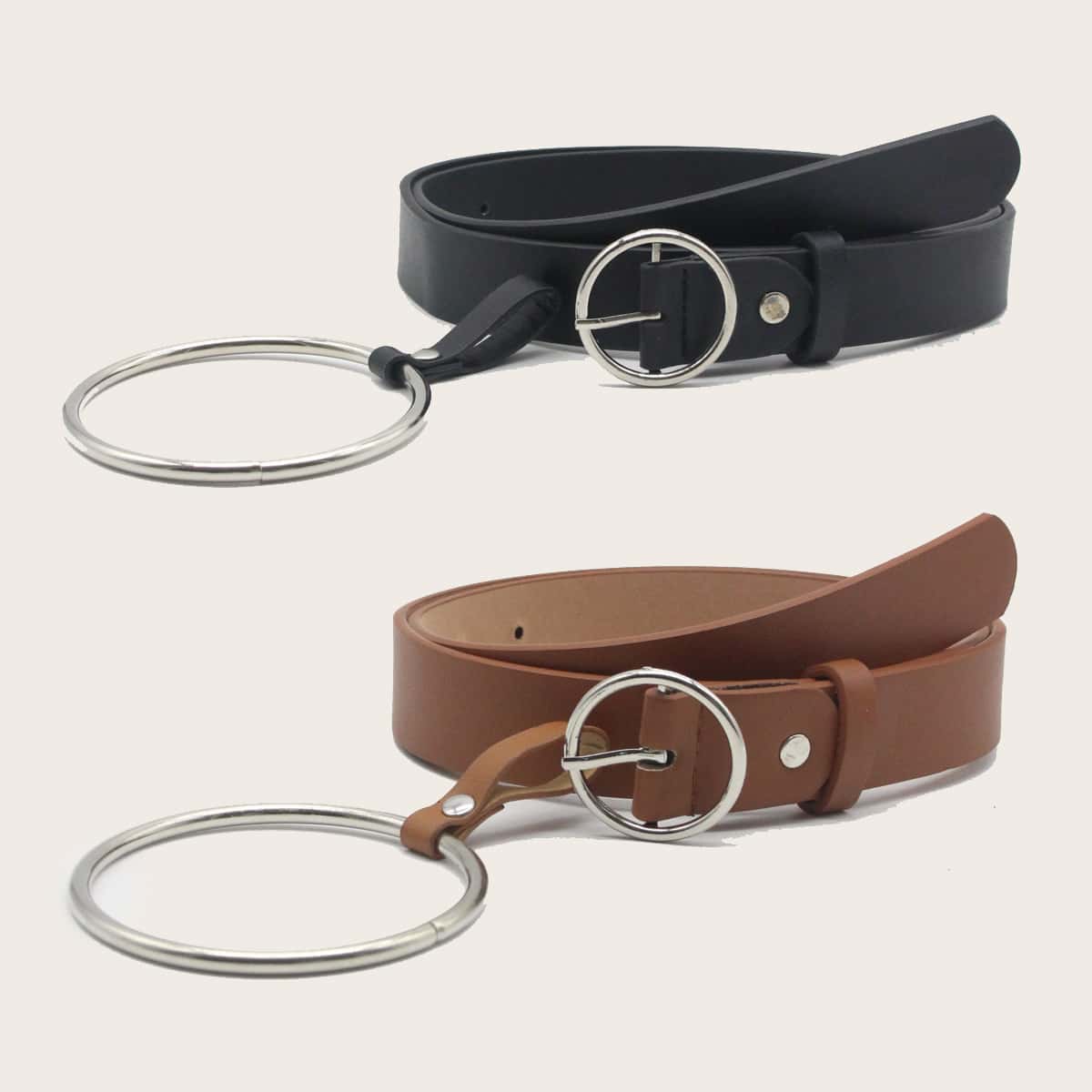 

2pcs Round Buckle Belt, Multicolor