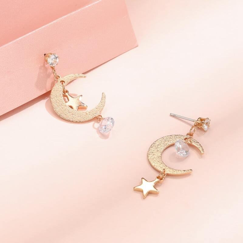 

Star & Moon Charm Drop Earrings, Gold