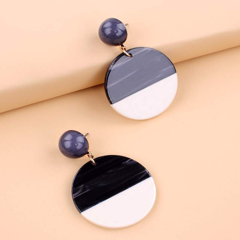 

Round Drop Earrings, Black and white