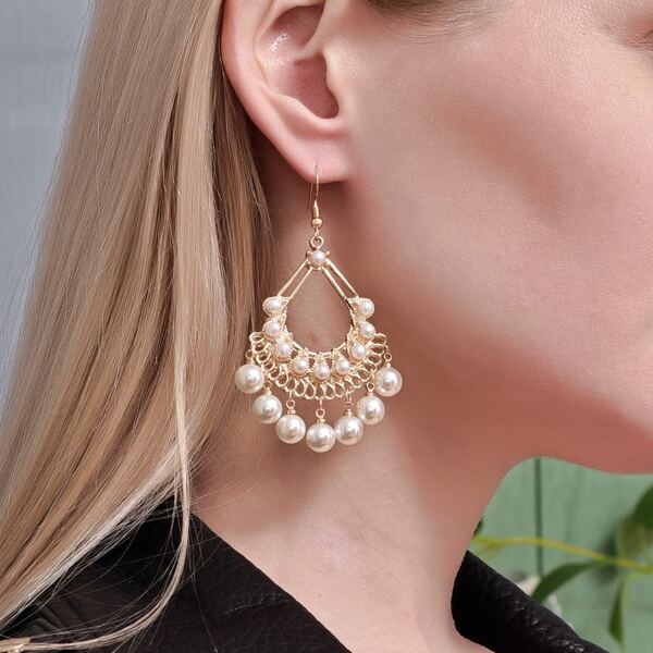 

Faux Pearl Decor Drop Earrings, Gold