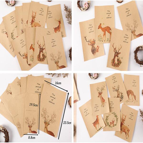 

3pcs Cartoon Envelope & 6pcs Letter Paper, Brown