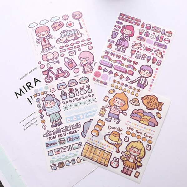 

4 листа мультяшный стикер, Многоцветный