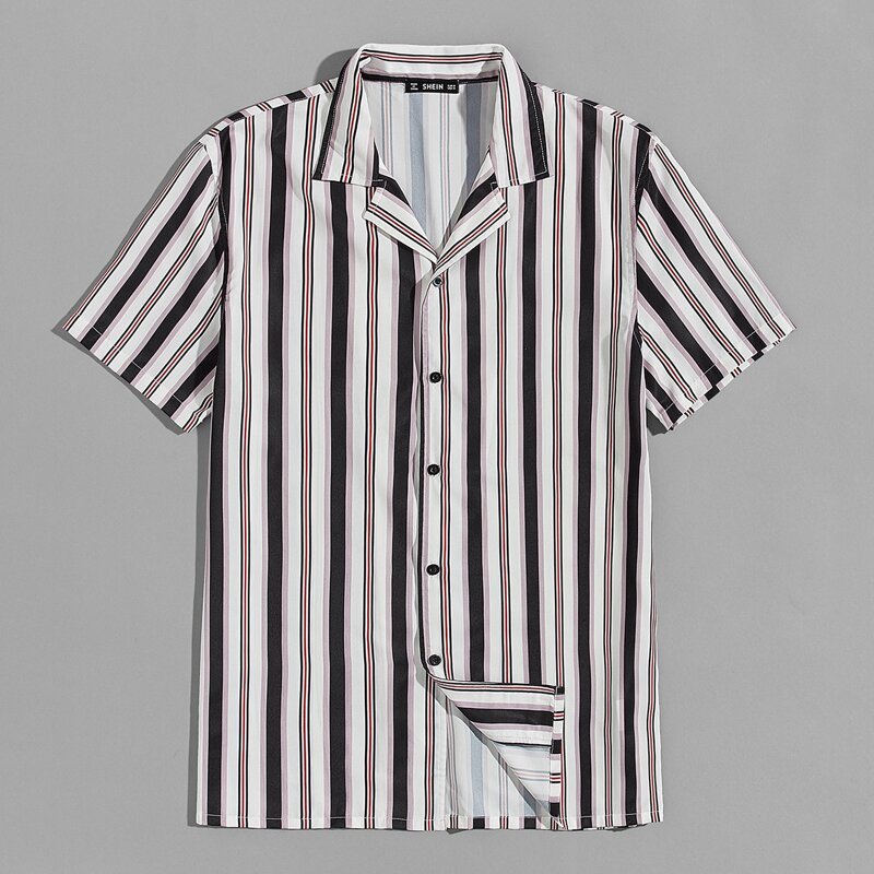 

Guys Notched Collar Striped Shirt, Multicolor
