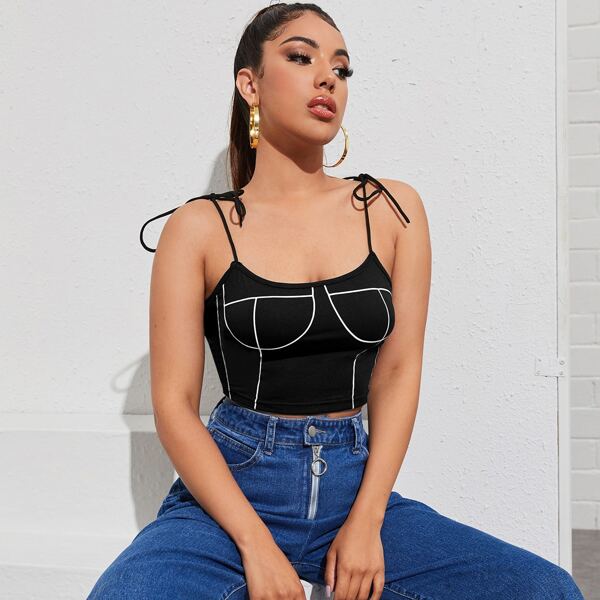 

Knot Shoulder Graphic Cami Top, Black