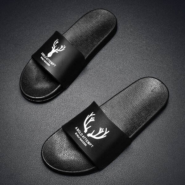 

Men Letter Graphic Wide Fit Sliders, Black