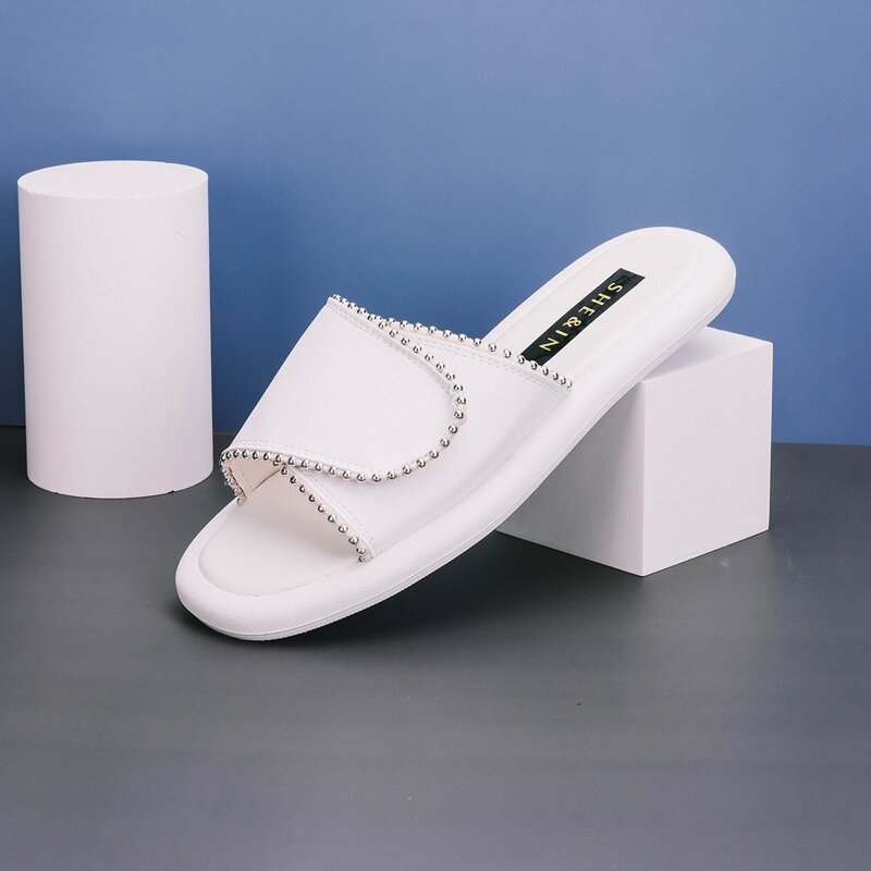 

Studded Decor Velcro Strap Sliders, White