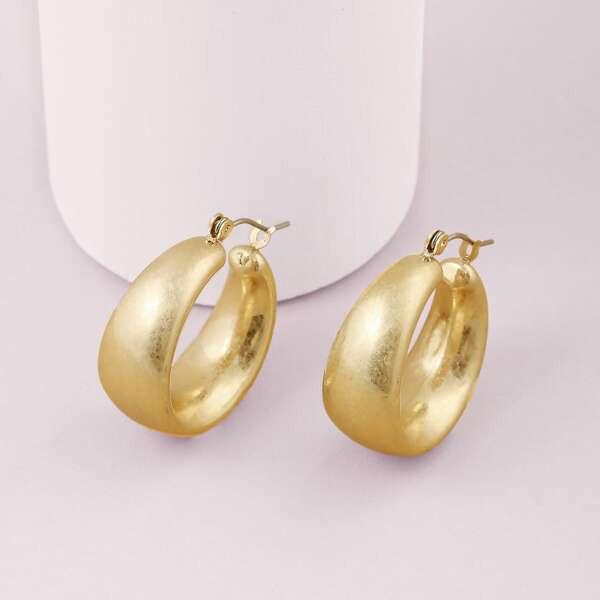 

1pair Matte Antique Thick Small Hoop Earrings, Gold