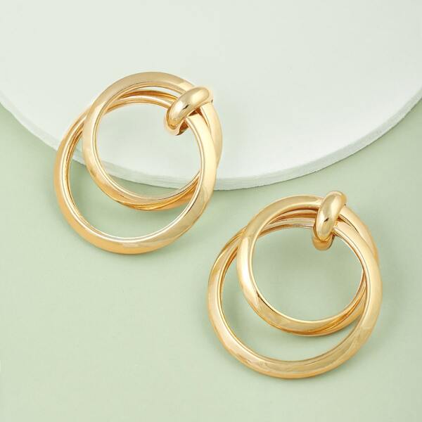 

1pair Double Thick Hoop Stud Back Earrings, Gold