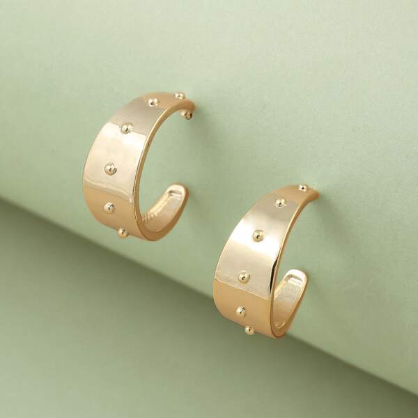 

1pair Mini Stud Detail Open Hoop Earrings, Gold