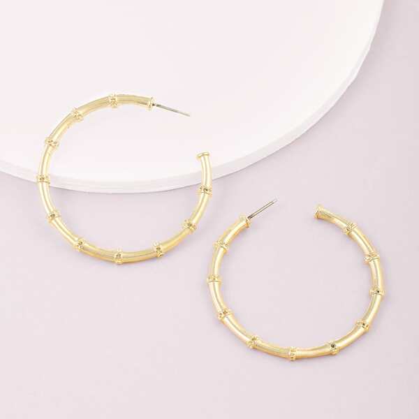 

1pair Thin Bamboo Detail Hoop Earrings, Gold